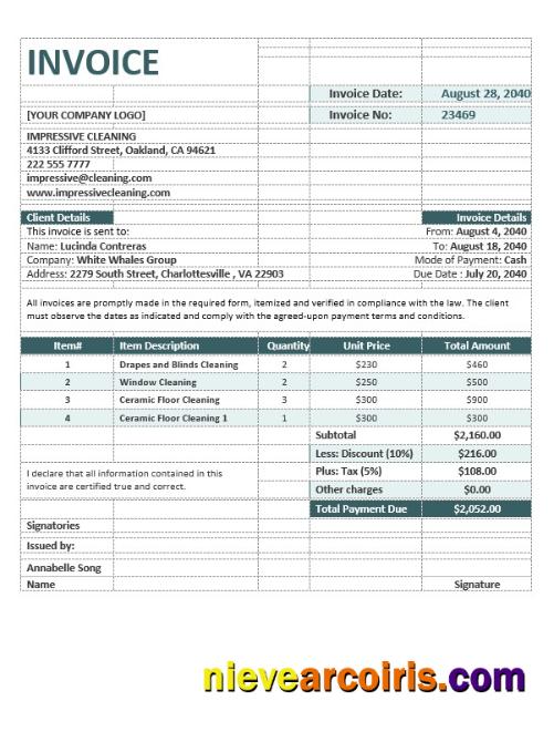 Cleaning Company Invoice